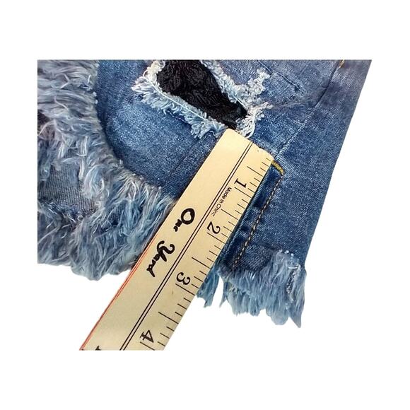 PUDR JEANS Distressed Lace Denim Bootie Shorts Blue Black Juniors Size S - Picture 9 of 13